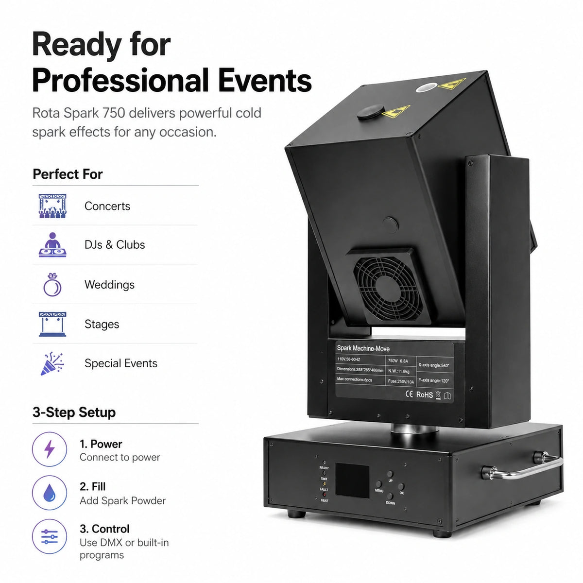 SurgeFX Rota Spark 750 professional event applications