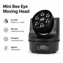 SF-BE615 mini bee eye LED moving head light overview with key product feature callouts.