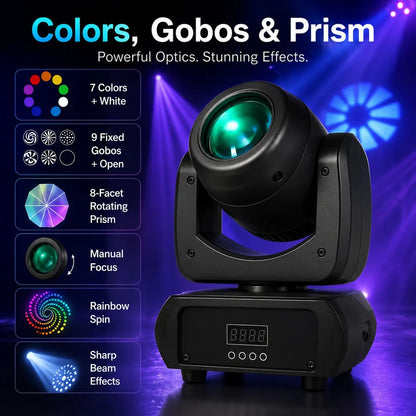 SurgeFX LED beam moving head light colors gobos and prism effects infographic