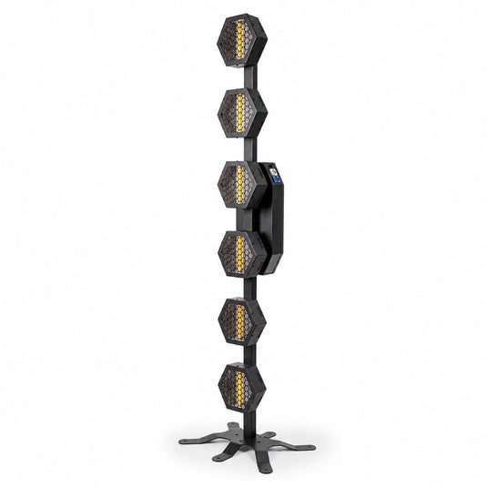 SurgeFX retro lamp tower with six retro-style lamp heads on a clean white background.
