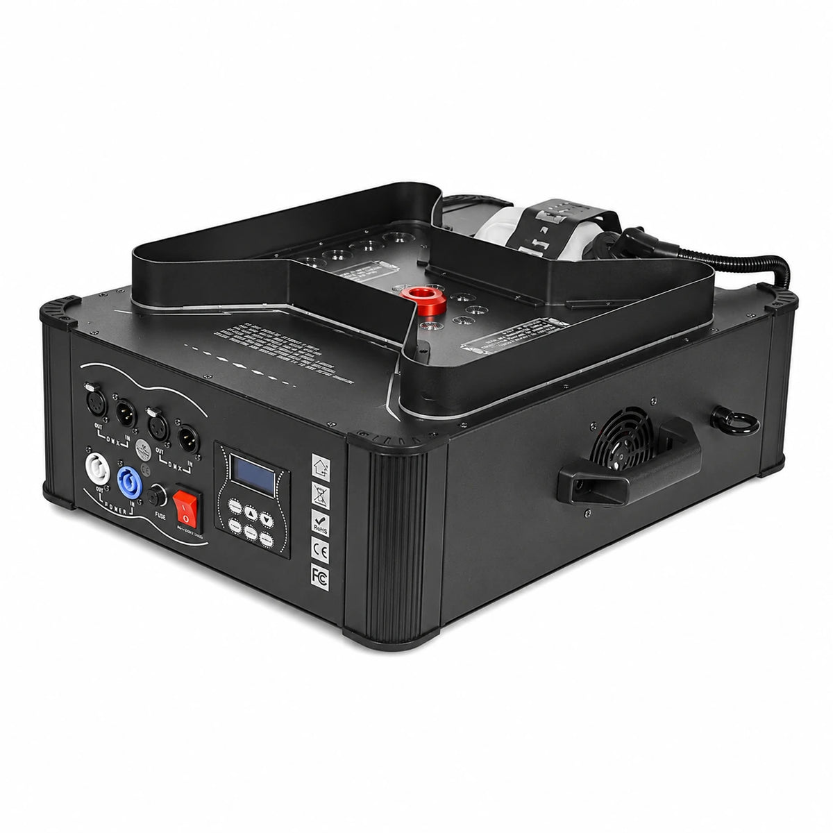 SF-VF3000 Aurora Jet vertical LED fog machine close-up view showing fixture details.