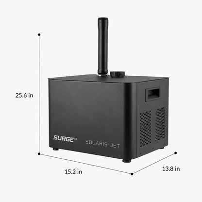 SurgeFX Solaris Jet outdoor cold spark machine dimensions graphic with imperial measurements