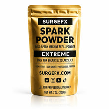 SurgeFX Spark Powder Extreme cold spark machine refill powder pouch on a clean white background