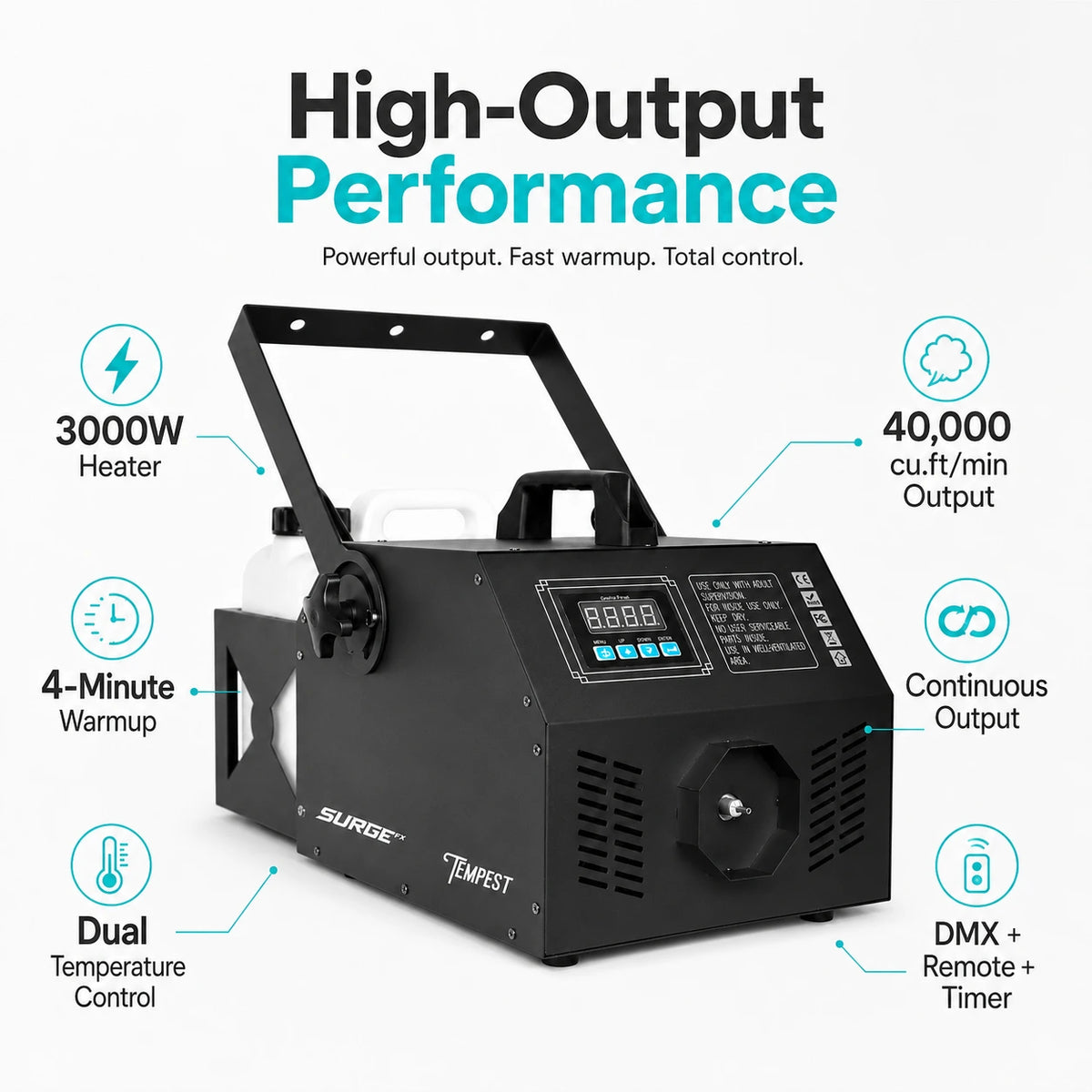 SurgeFX Tempest 3000W Fog Machine high output performance