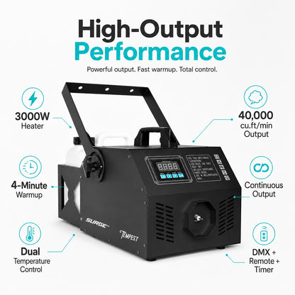 SurgeFX Tempest 3000W Fog Machine high output performance