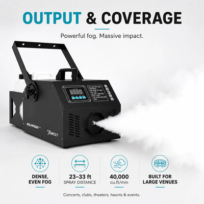 SurgeFX Tempest 3000W Fog Machine output and coverage