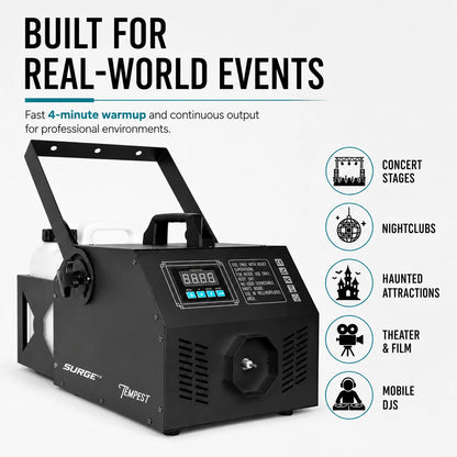 SurgeFX Tempest 3000W Fog Machine professional applications