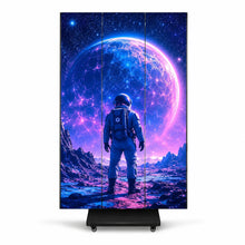 SurgeFX Trident tri-fold LED display fully unfolded on a clean white background with astronaut video content.