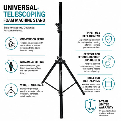 Universal foam machine stand benefits and warranty - SurgeFX