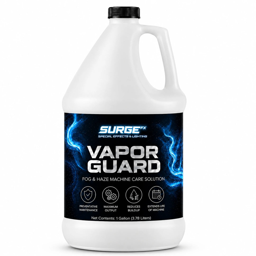 SurgeFX Vapor Guard fog and haze machine care solution gallon bottle on a clean white background