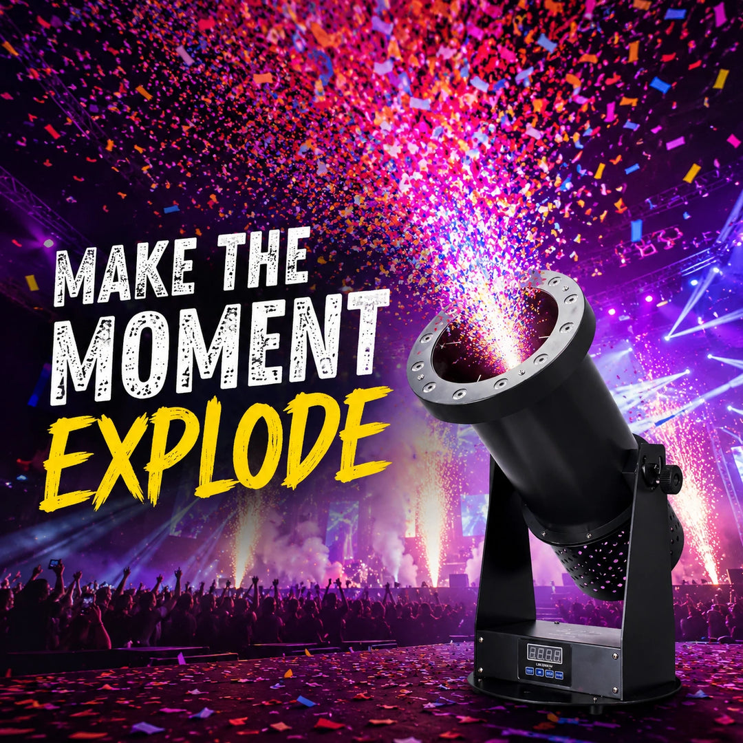 Zephyr confetti cannon adding concert energy with a high-impact confetti burst.