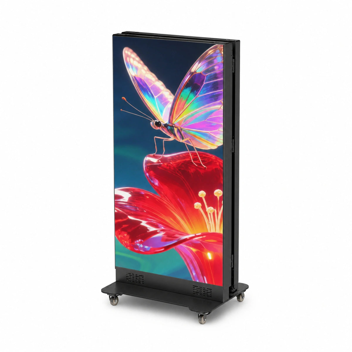 The Canvas LED video poster board shown in folded storage position on a clean white background